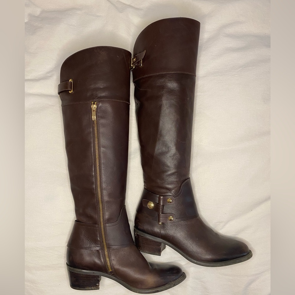 Vince Camuto Dark Brown Leather Over-the-Knee Riding Boots